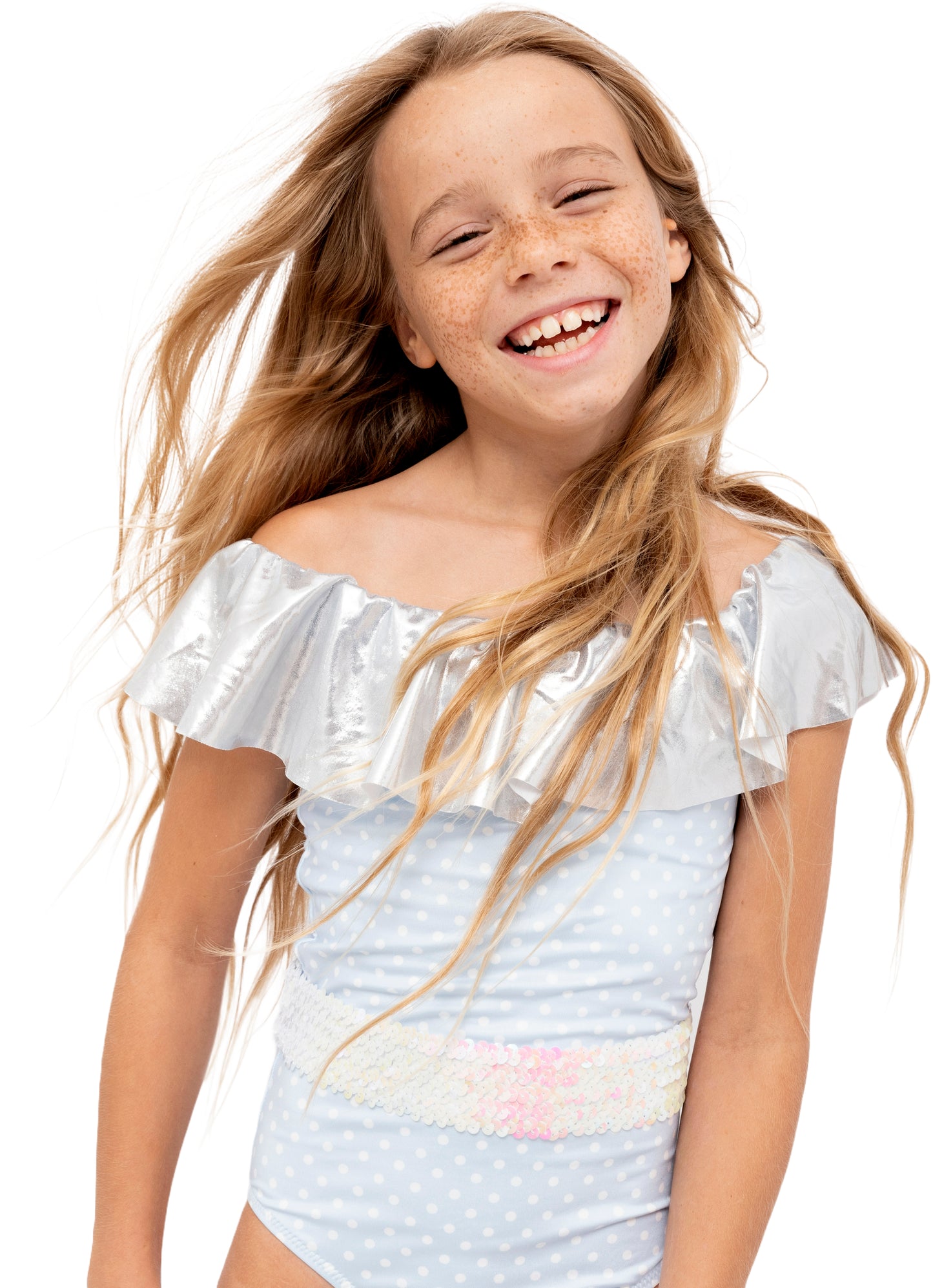 polka dot swimwear for girls, blue bathing suits for girls, polka dot swimsuits for little girls
