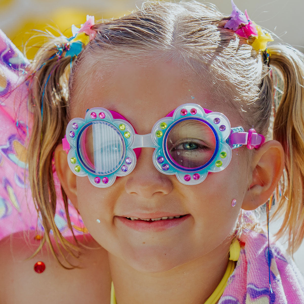 bedazzled swim goggles girl