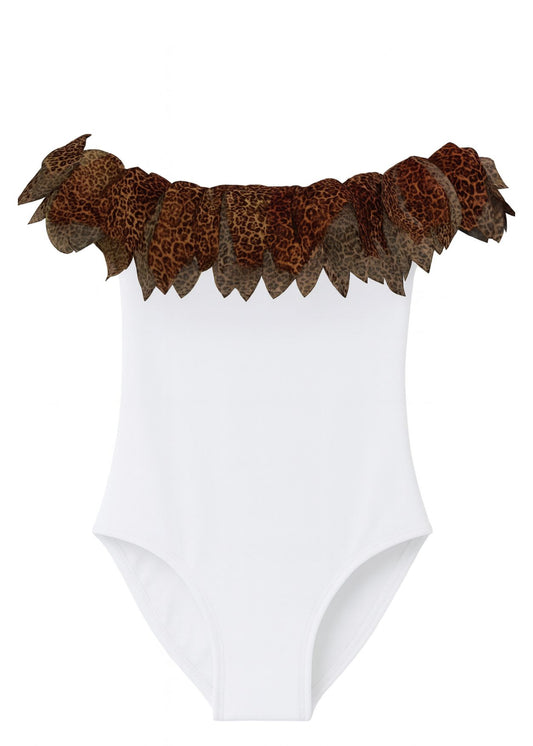 cheetah petals white bathing suit for girls