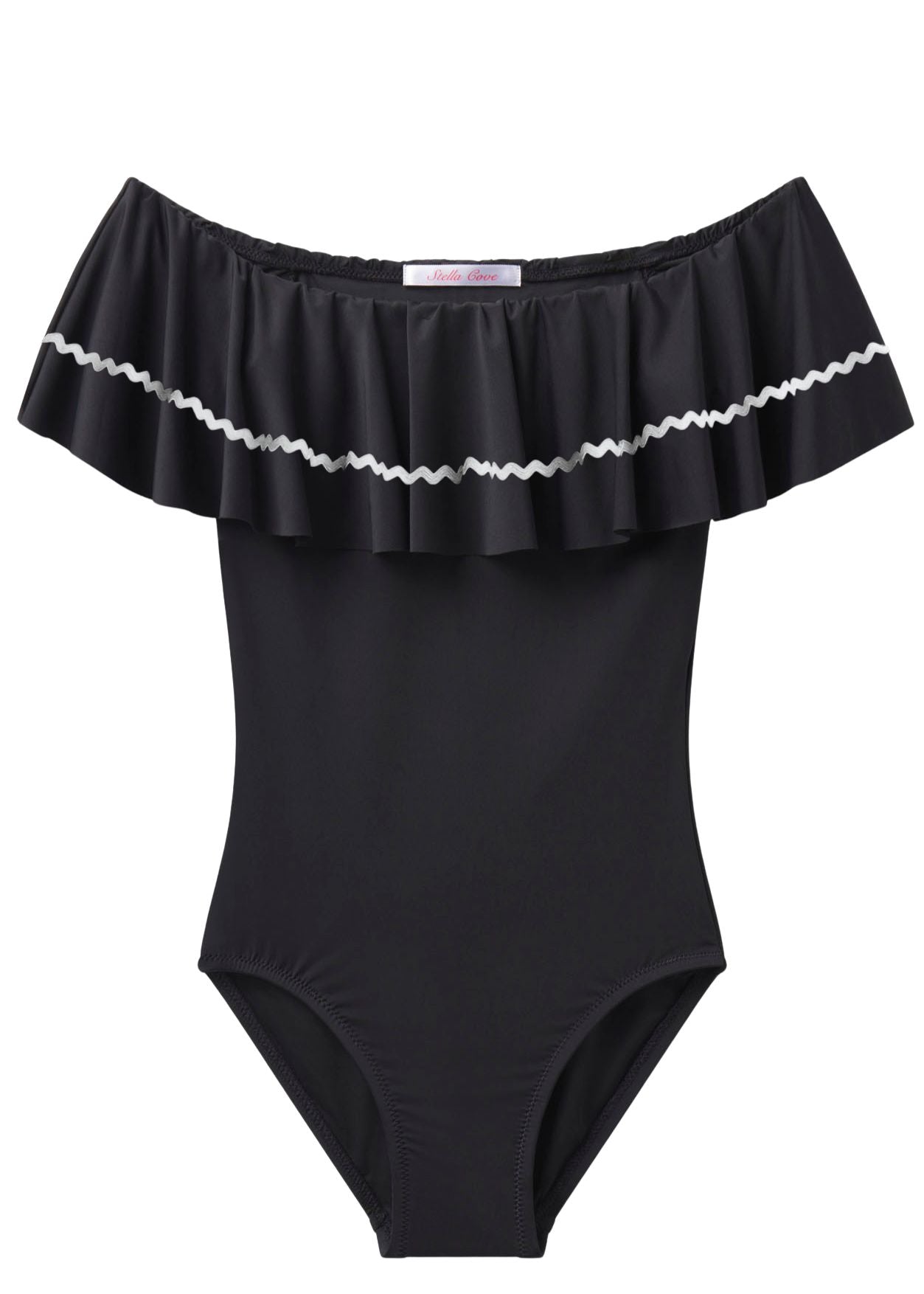 Onia We Wore What Black Stella One Shoulder Ruffle One-Piece