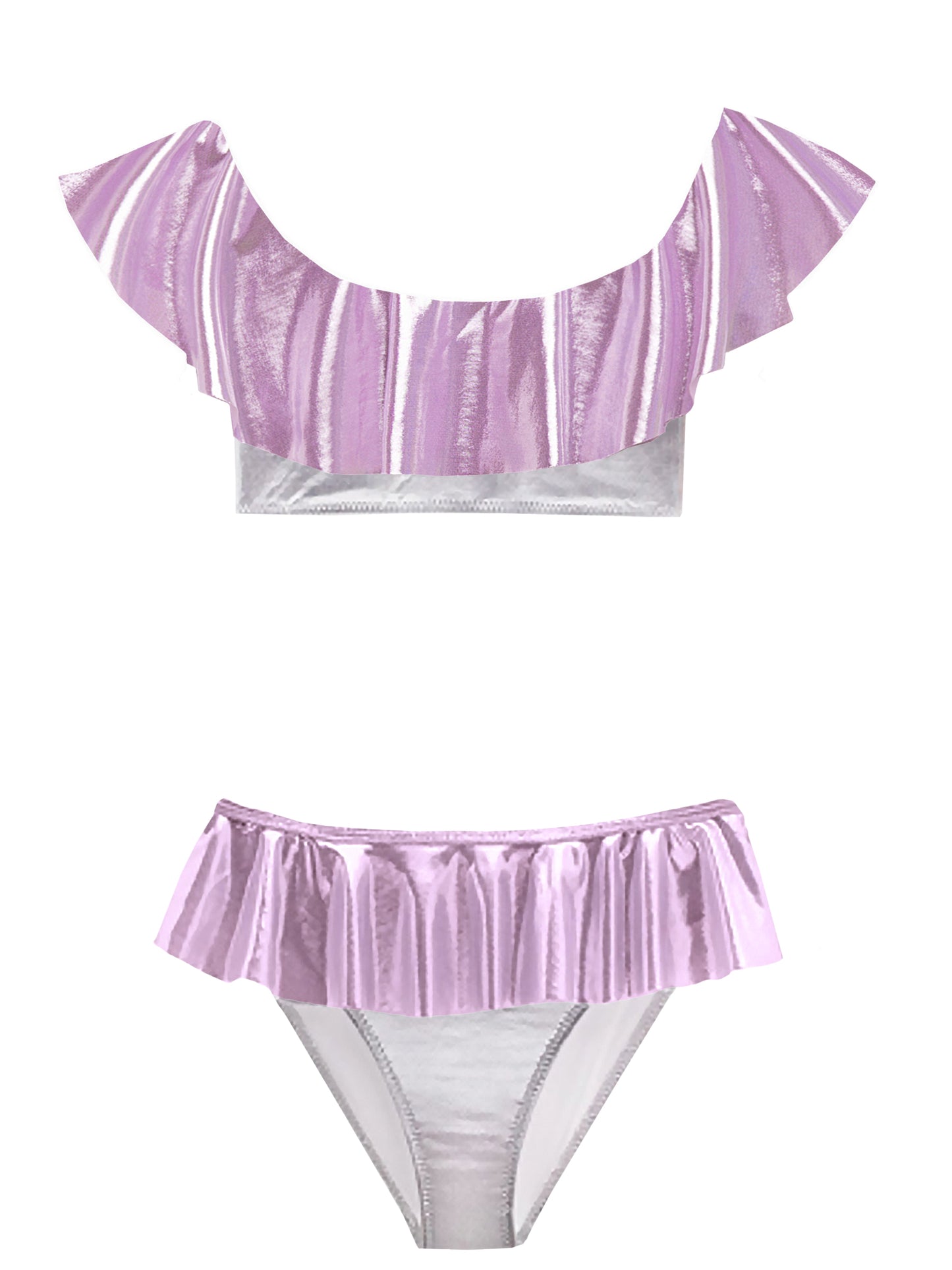Metallic Pink & Silver Ruffle Bikini