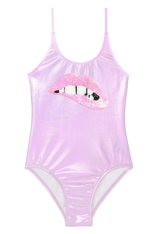 metallic pink swimsuit for girls