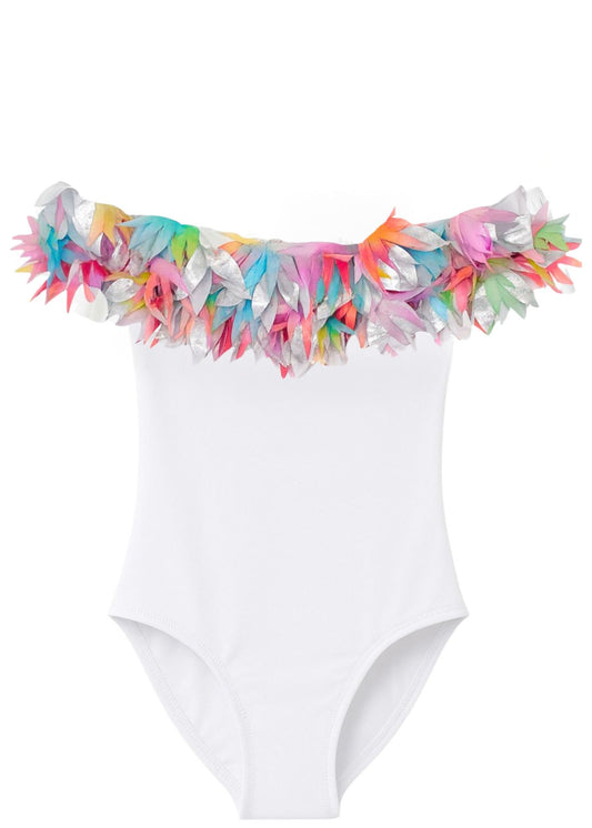 pretty petals white bathing suit for girls