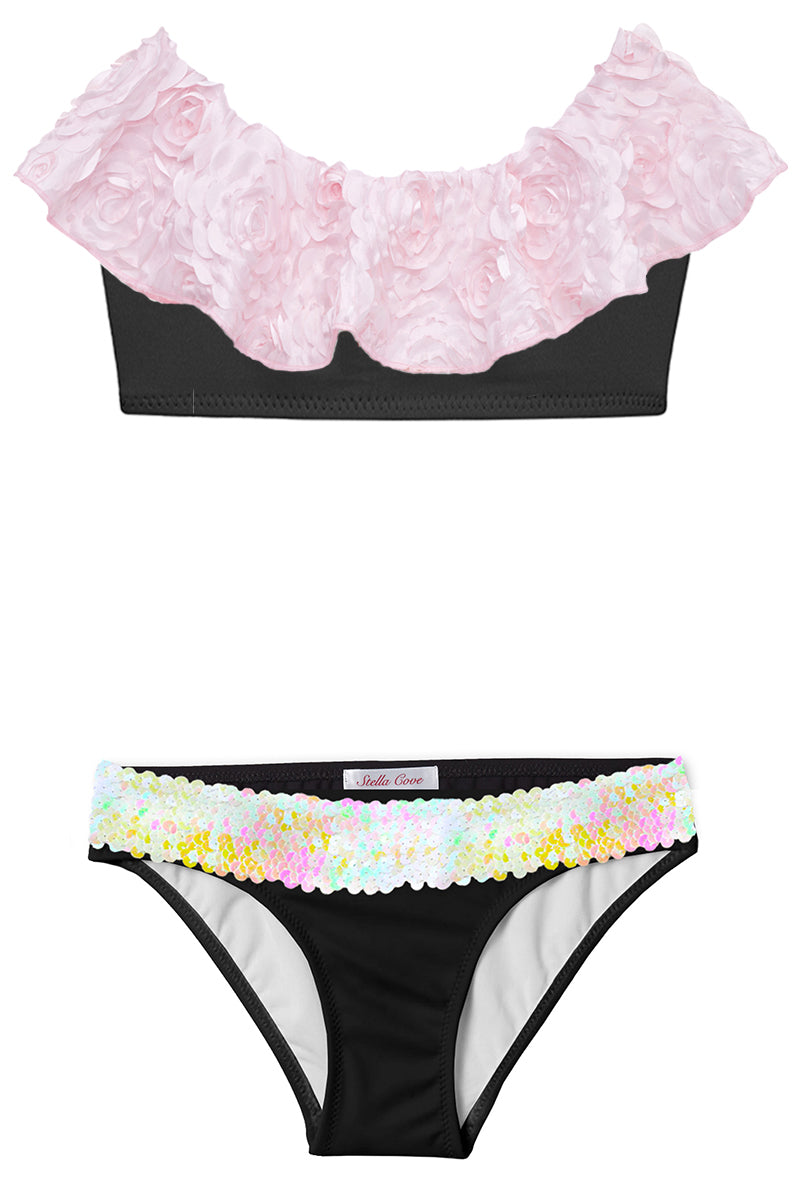 Rose Fabric Sequin Belt Bikini
