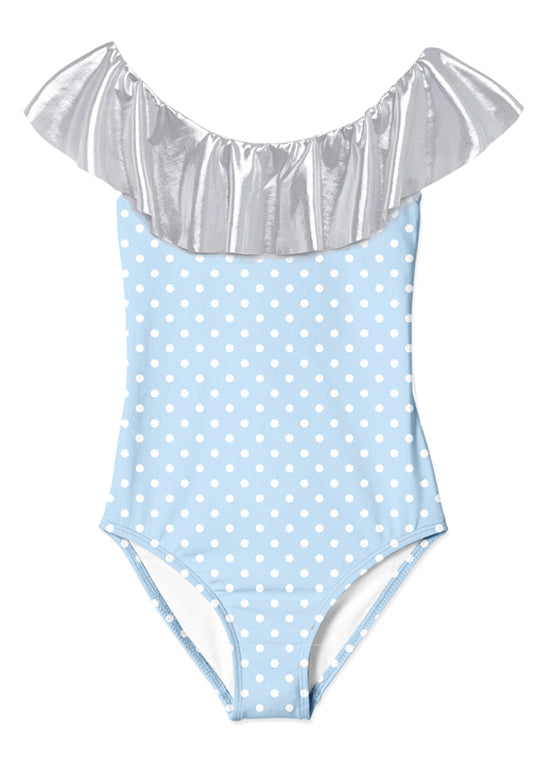 Polka Dot Swimsuit with Silver Ruffle- AUSTRALIA