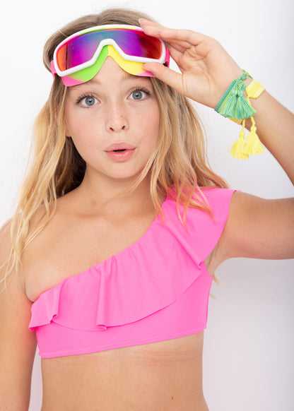 hot pink bikinis and beach accessories for tween girls