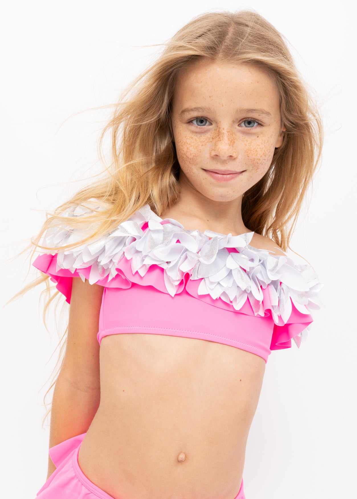 pink swimwear for girls, beachwear for girls, metallic bikini for girls