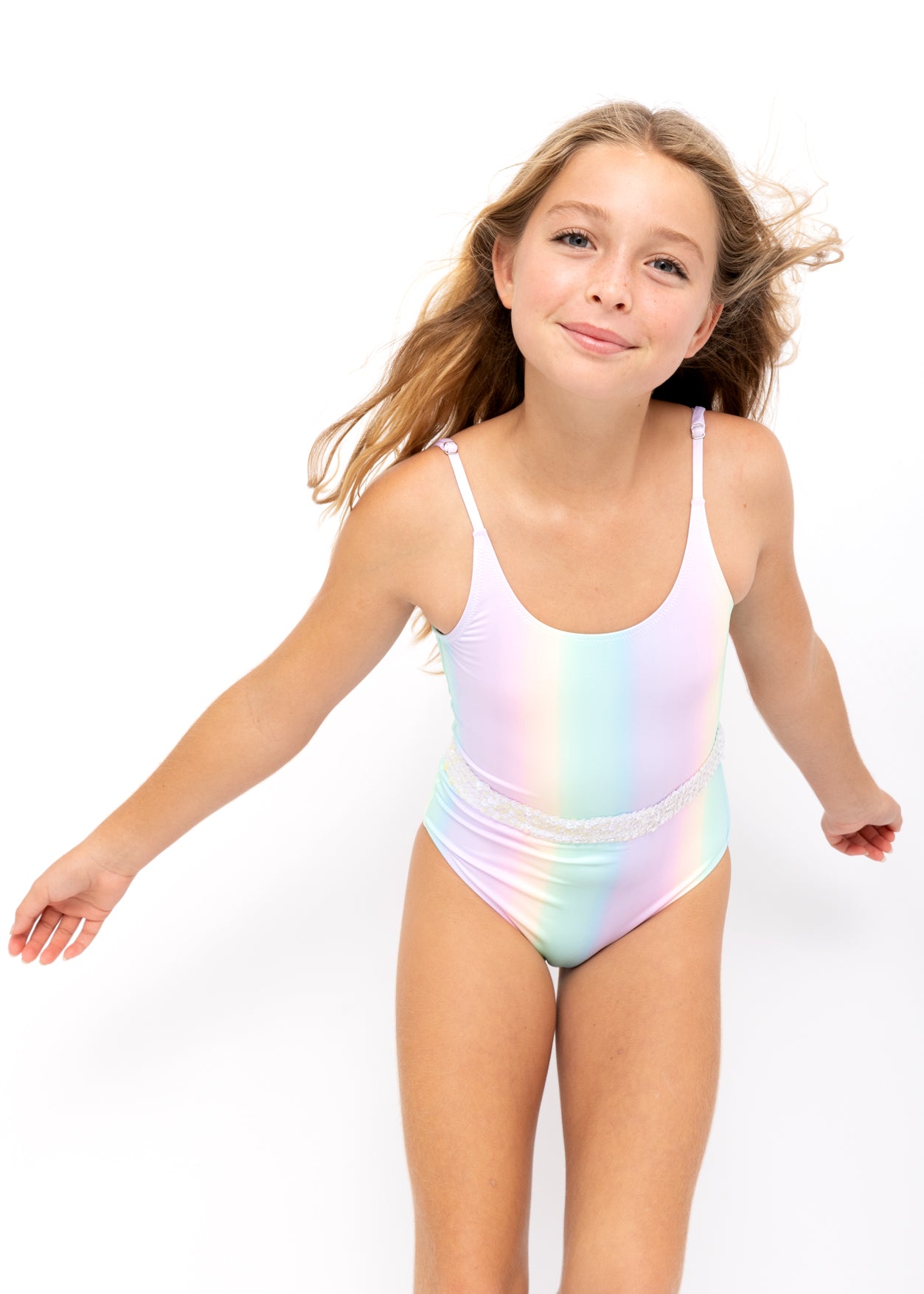 beachwear for girls, swimwear for girls, rainbow swimsuit for girls