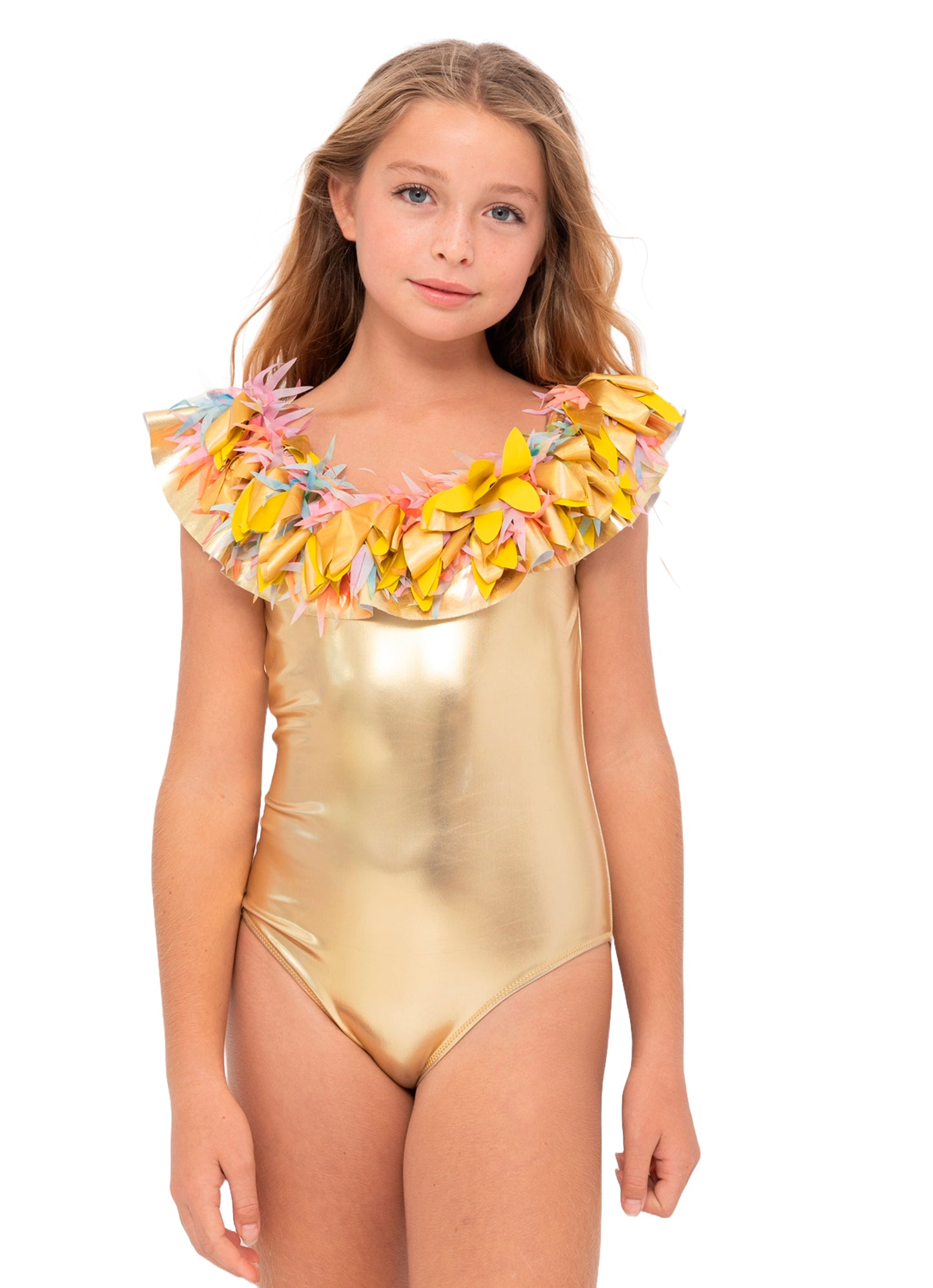 gold swimsuit for girls, gold swimwear for girls, gold bathing suit for girls, swimwear for teen girls