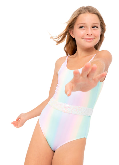 rainbow swimsuit for girls, rainbow bathing suit for girls, rainbow swimwear for tween girls, rainbow swimwear for teen girls