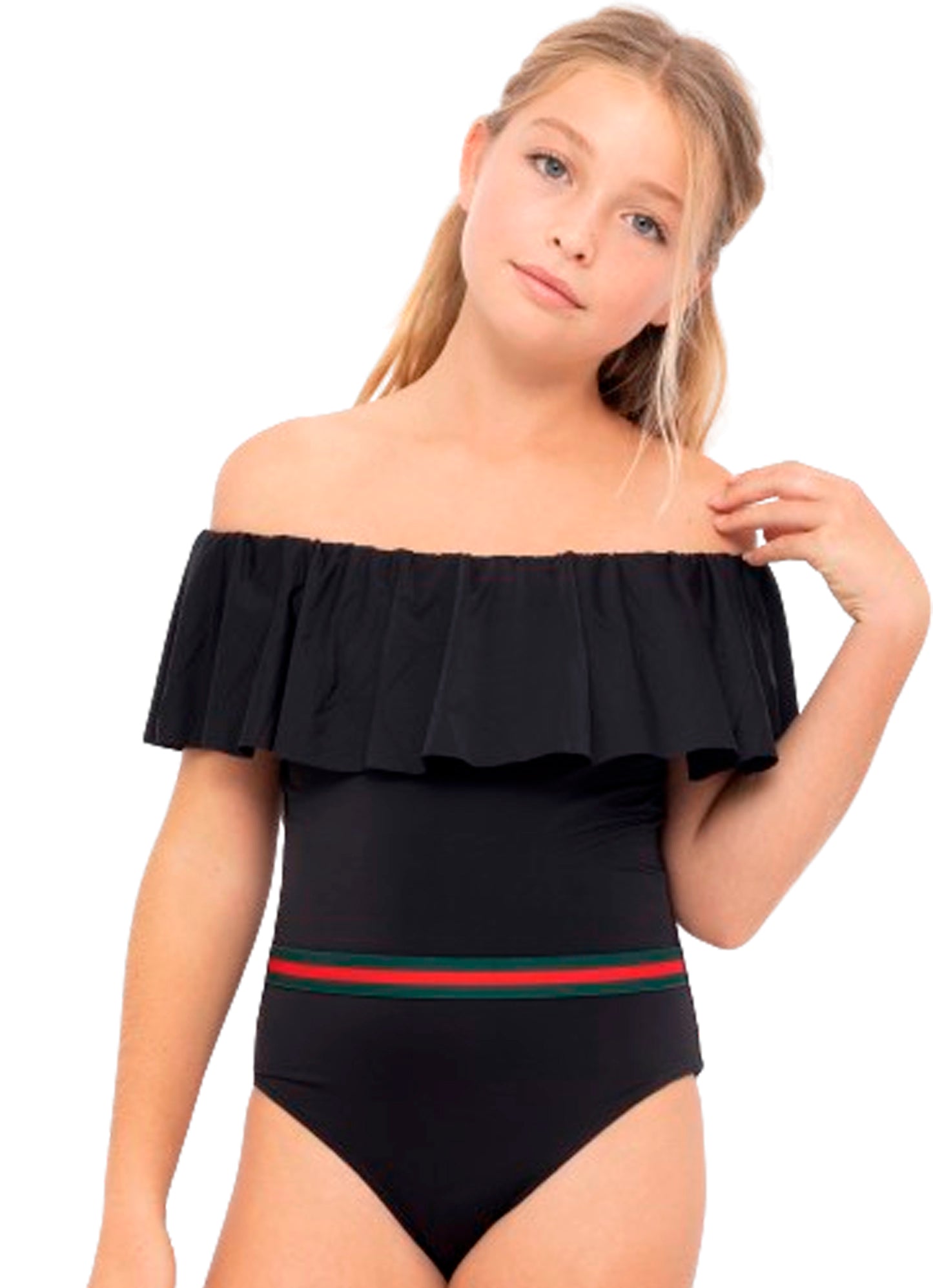 black bathing suit for girls, black swimwear for girls, black swimsuit for tween girls