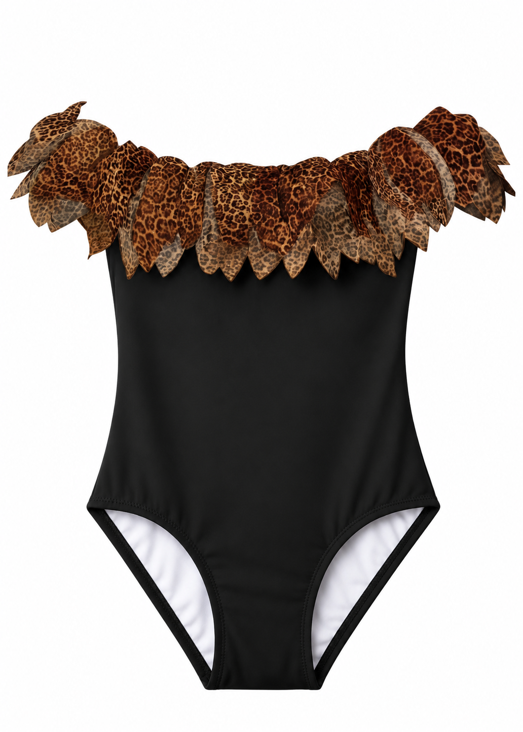 Black Leopard Petal Swimsuit for Girls