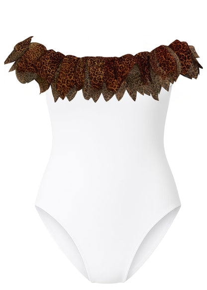 Cheetah Petals Womens White Swimsuit