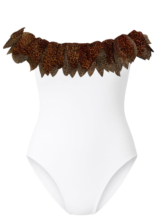 Cheetah Petals Womens White Swimsuit