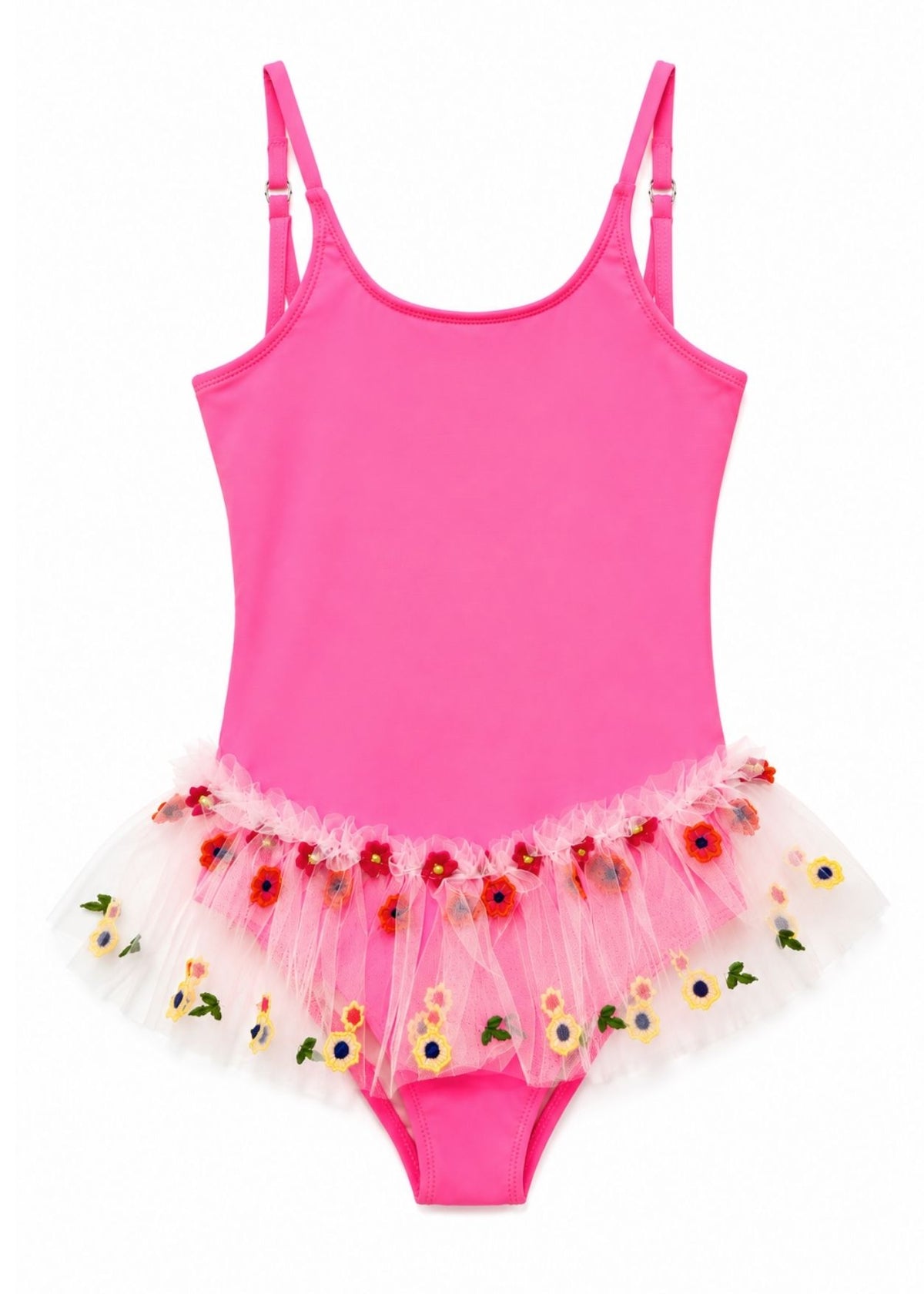 Floral Tutu Neon Pink Swimsuit for girls