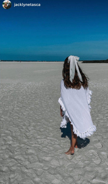 White Poncho with Pink Petals