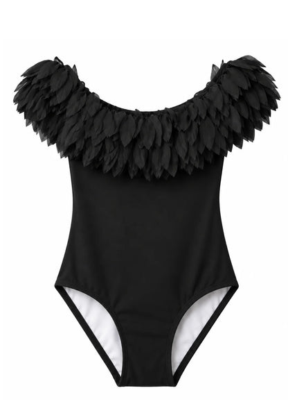 Pretty black petal one piece swimsuit