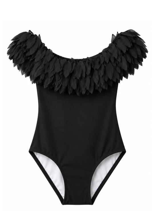Pretty black petal one piece swimsuit
