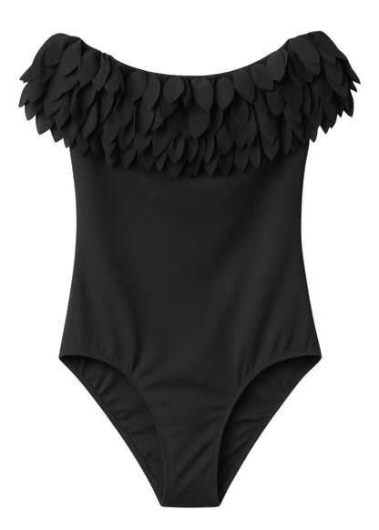 beautiful black petal girls swimwear