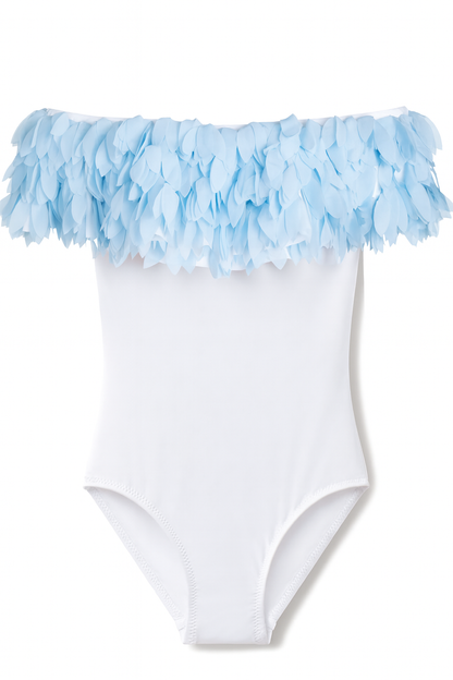 beautiful blue petal white bathing suit for girls