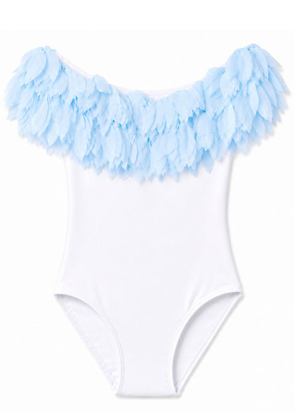 beautiful blue petal white swimsuit for girls