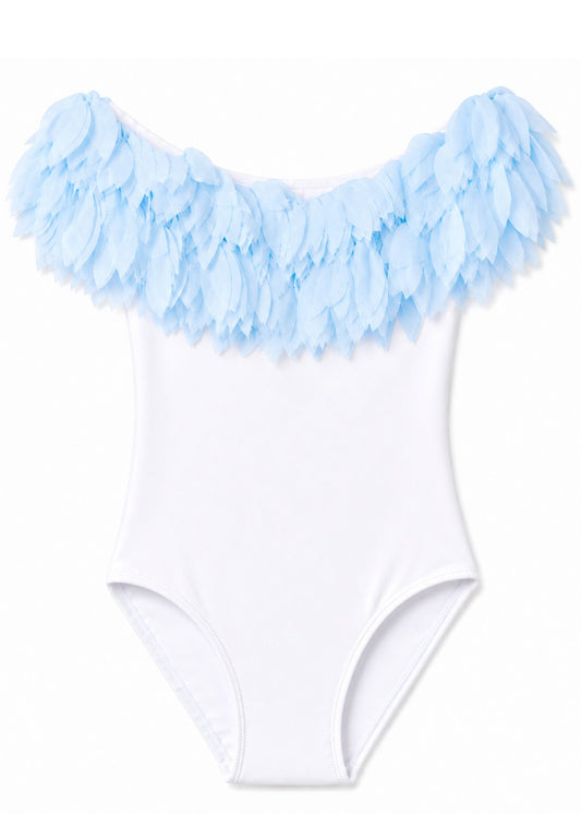 beautiful blue petal white swimsuit for girls