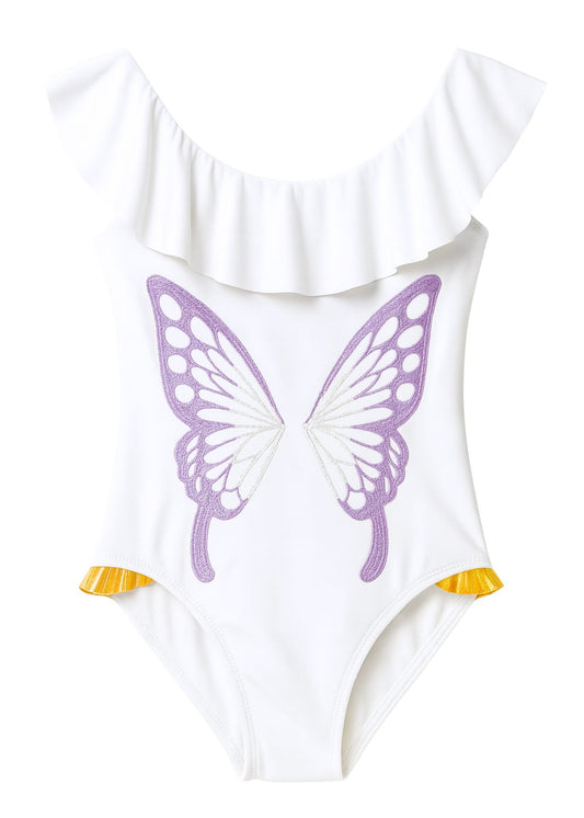 beautiful butterfly white bathing suit for girls