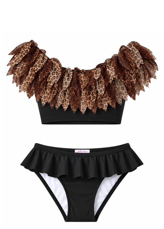 beautiful cheetah petal black bikini for girls