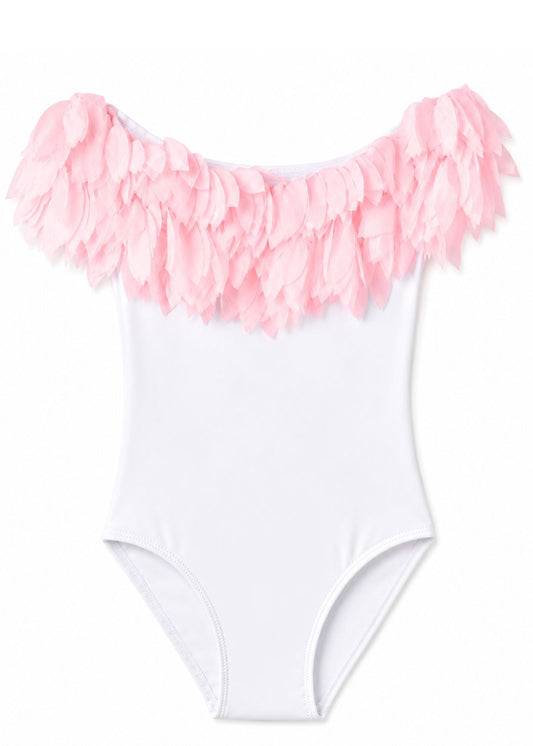 beautiful pink petal white bathing suit for girls 