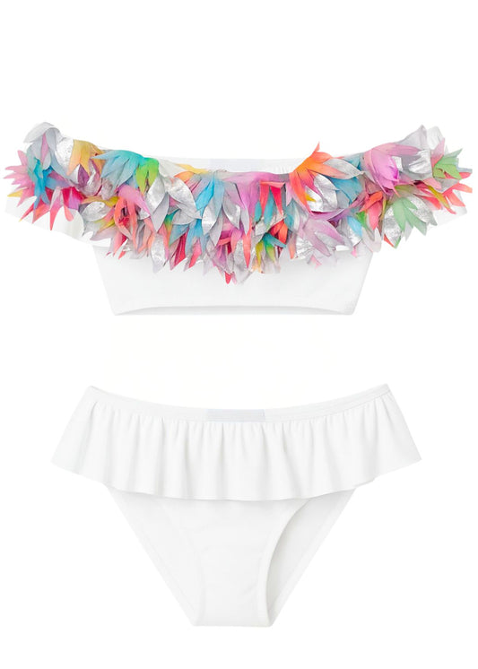 Mixed Petals White Bikini
