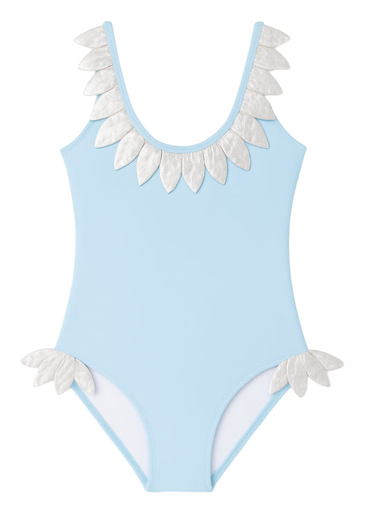 blue and silver swimsuit for girls