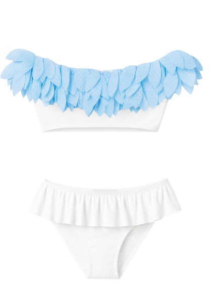 chic blue petal white bikini for girls