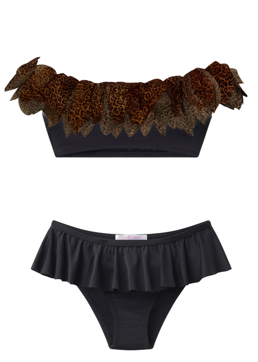 classic cheetah petals black bikini for girls