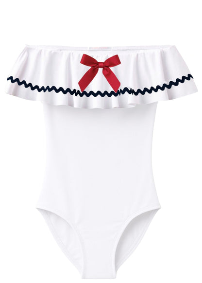 classic sailor white bathing suit for girls