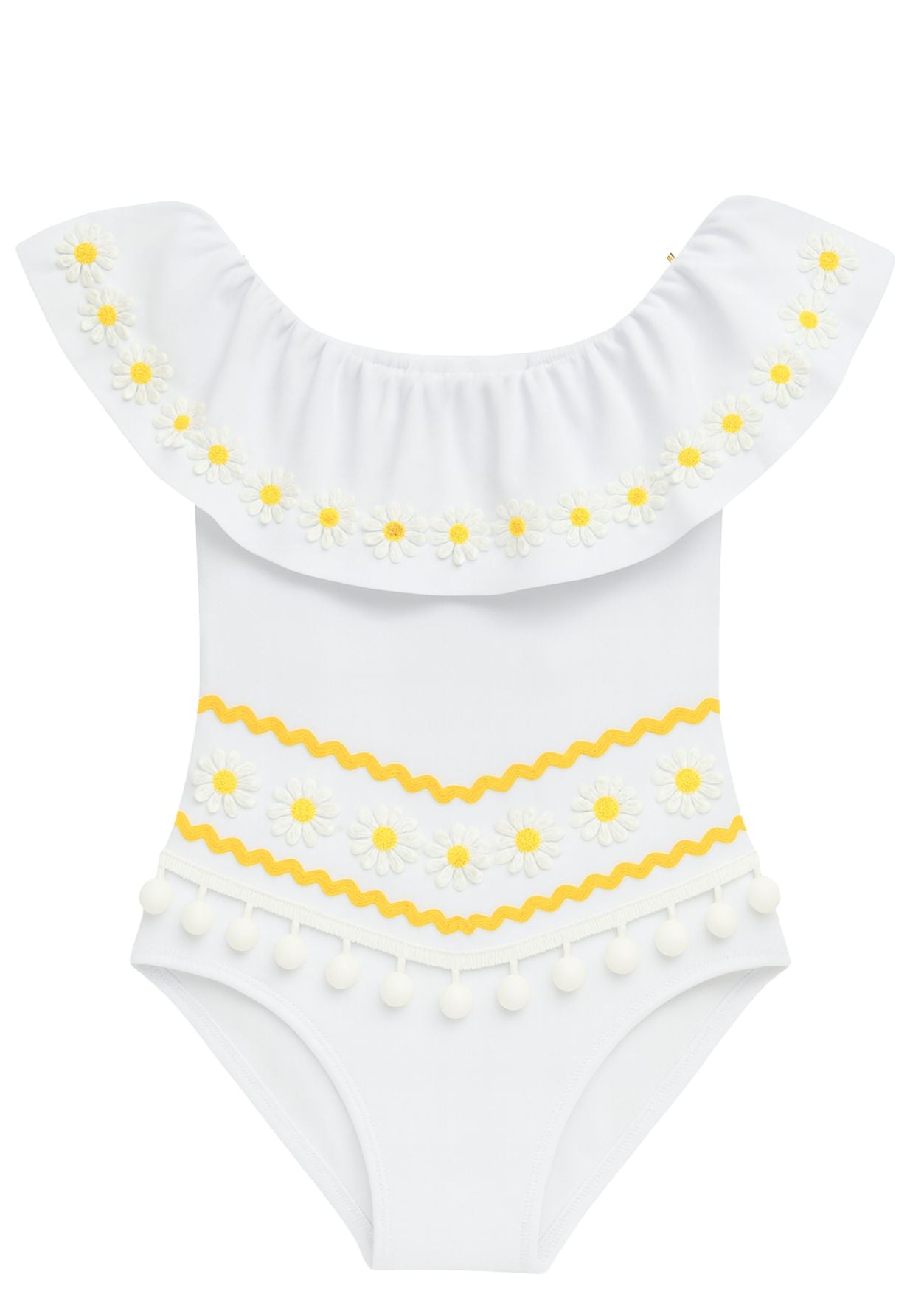 white swimsuit for girls with daisies