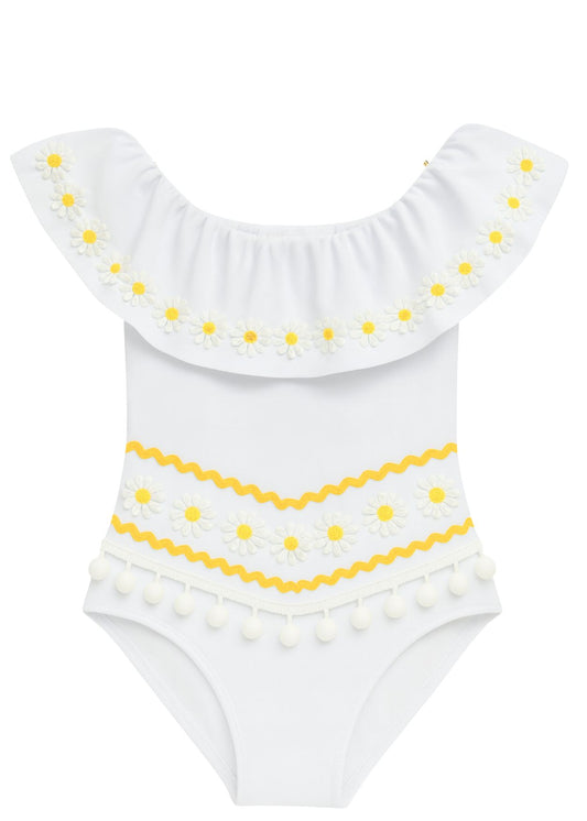 white swimsuit for girls with daisies
