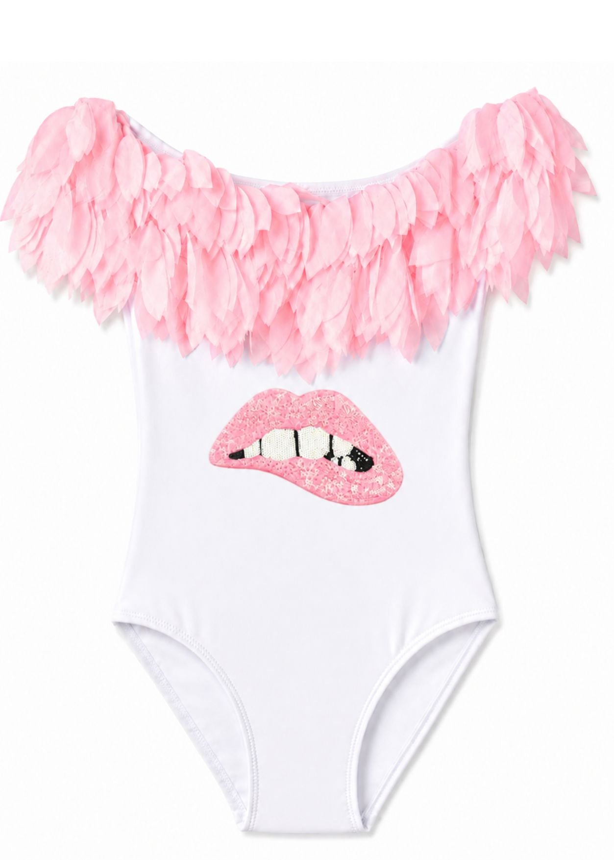 cute pink petal white swimsuit for girls