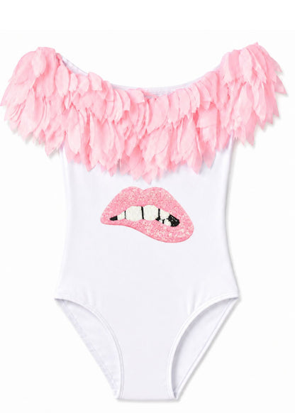 cute pink petal white swimsuit for girls