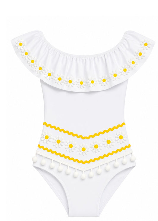 daisy pompom swimsuit for girls