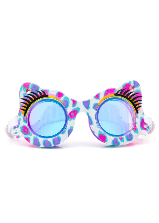 Colorful sunglasses with a patterned frame on a white background