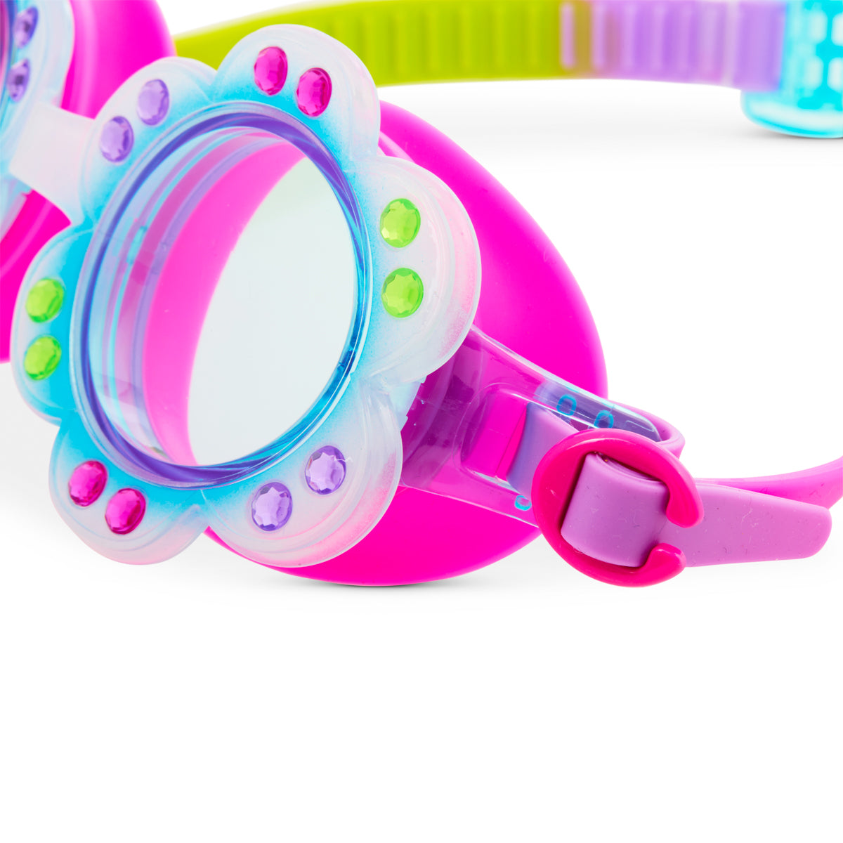 girl bedazzled swim goggles