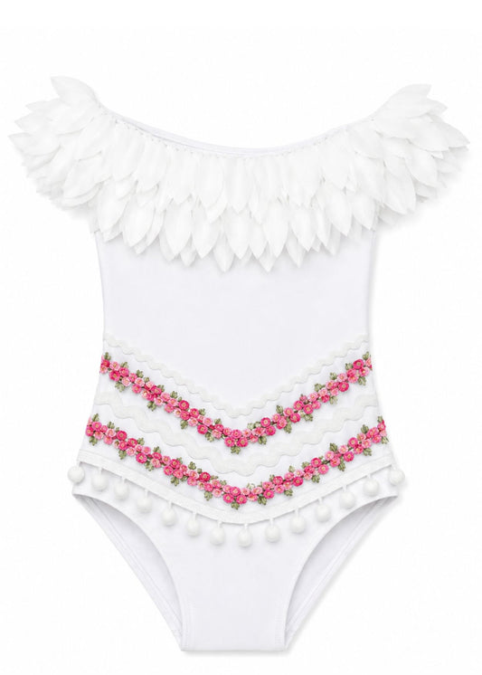 girls white one piece swimsuit