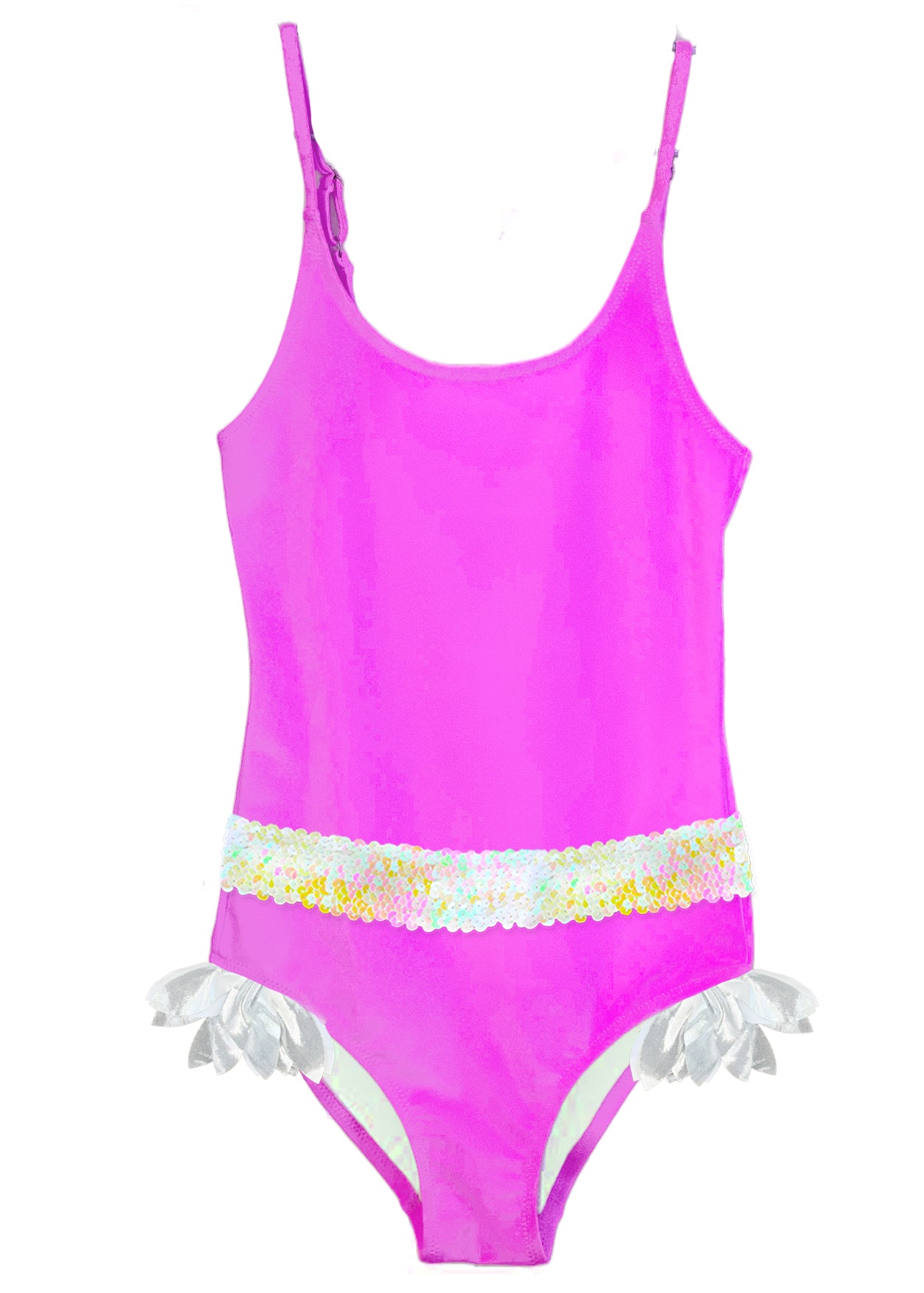 Neon Pink Swimsuit with Belt & Silver Petals
