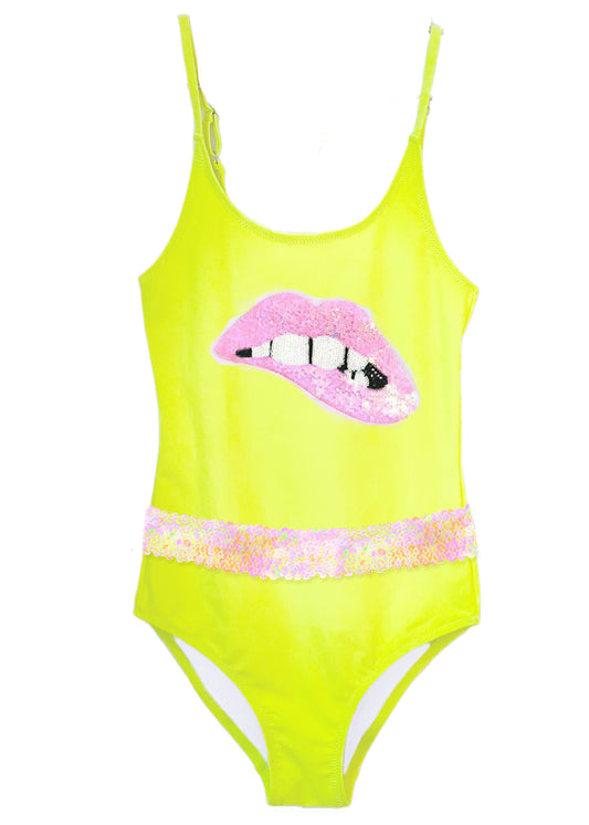 neon yellow swimsuit for girls, beachwear for girls