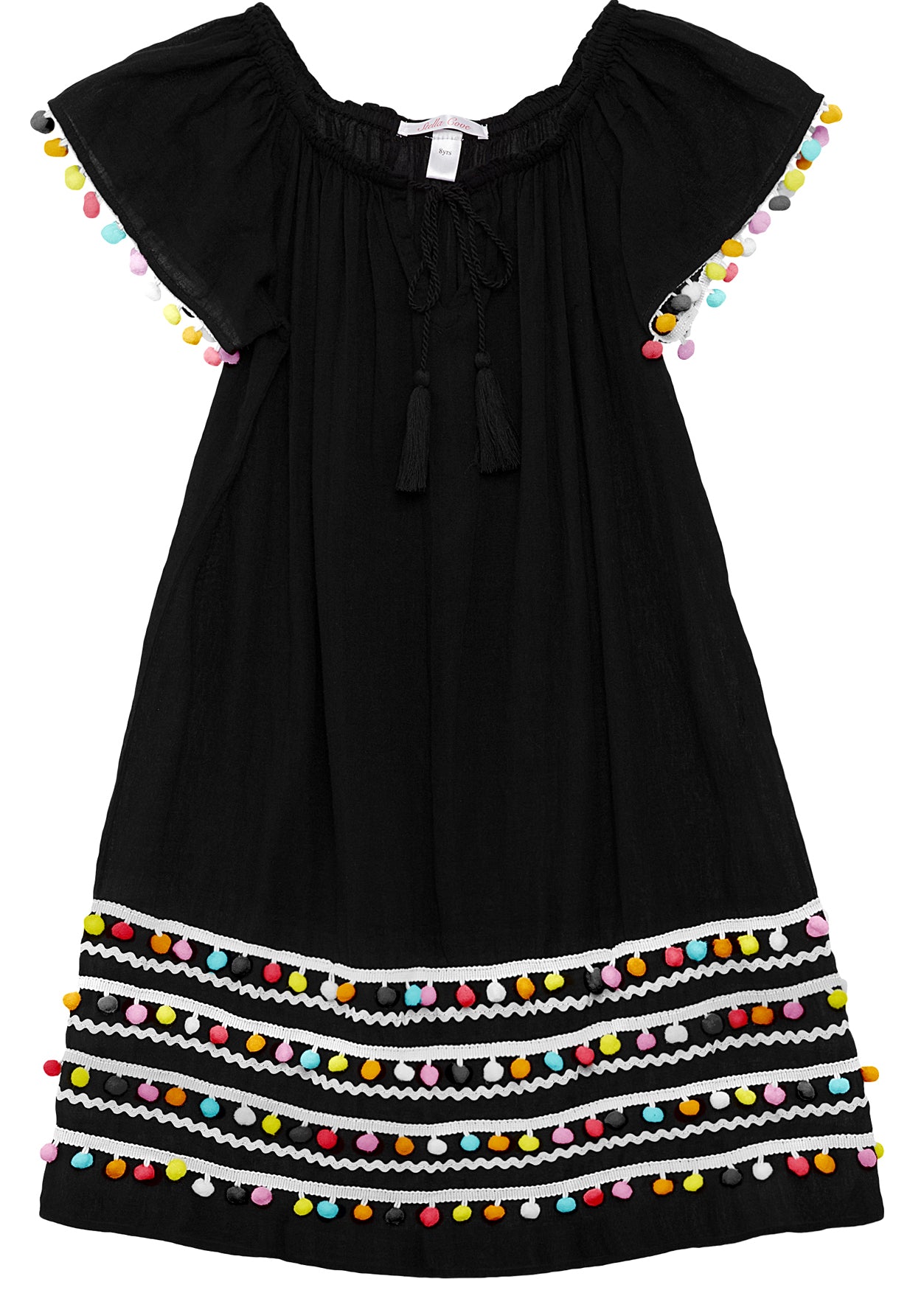 Dress with Multicolor Pom Pom and Ric Rac
