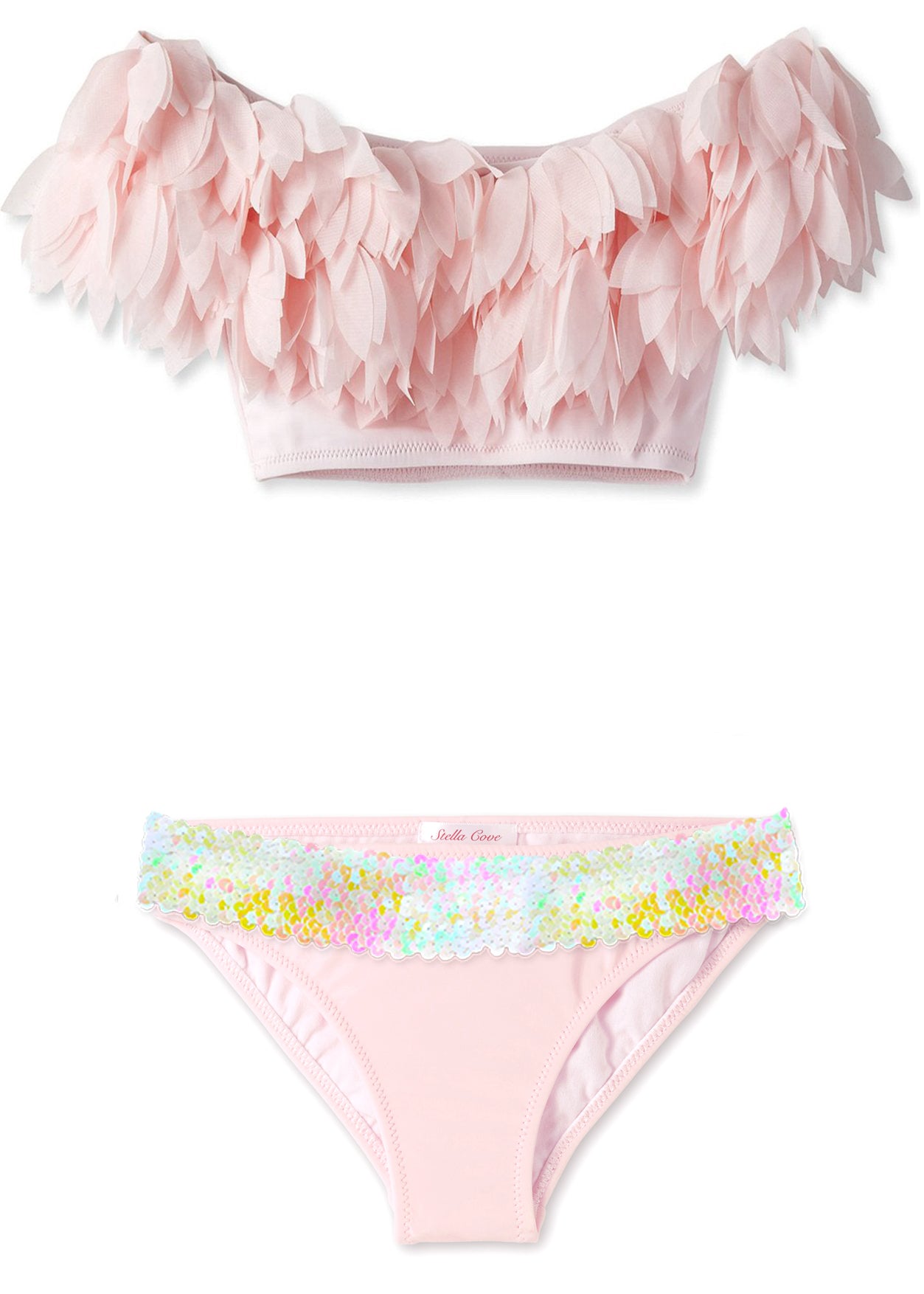 Pink Bikini with Petals & Sequin Belt