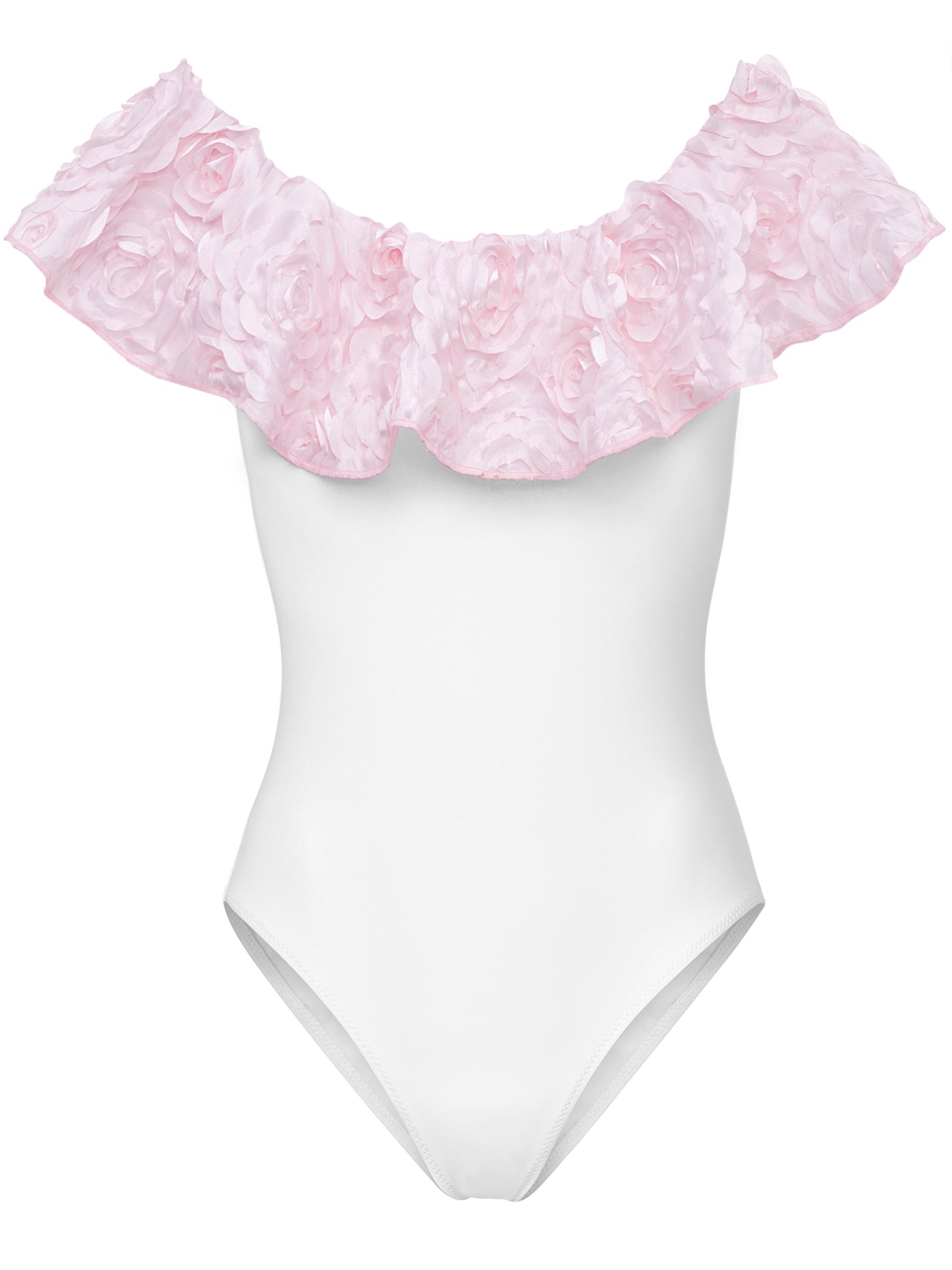 Women Pink Flower Draped Swimsuit