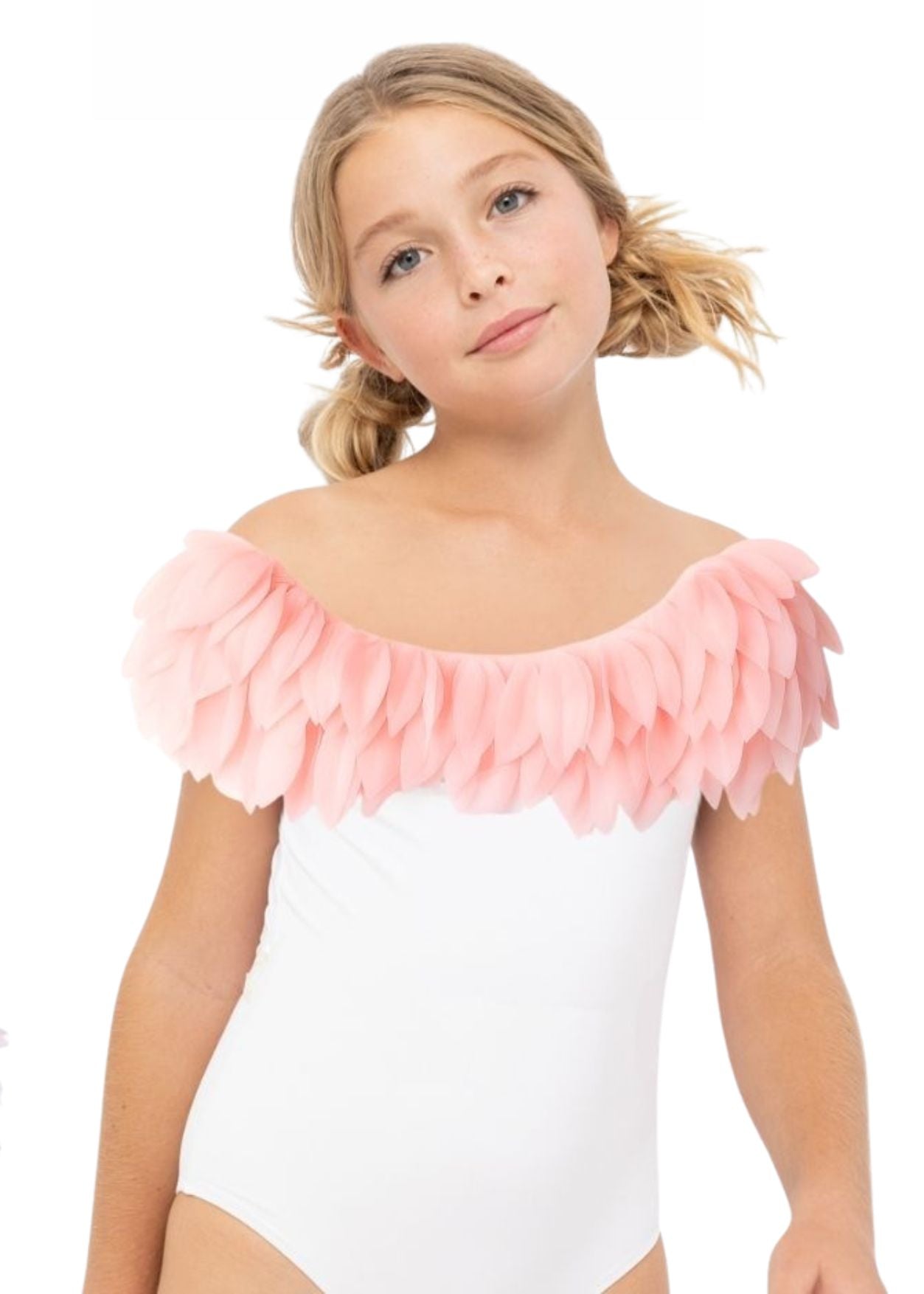 pink petal white swimwear for girls