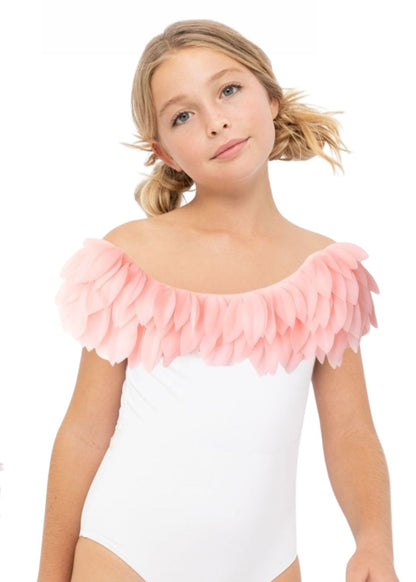 pink petal white swimwear for girls