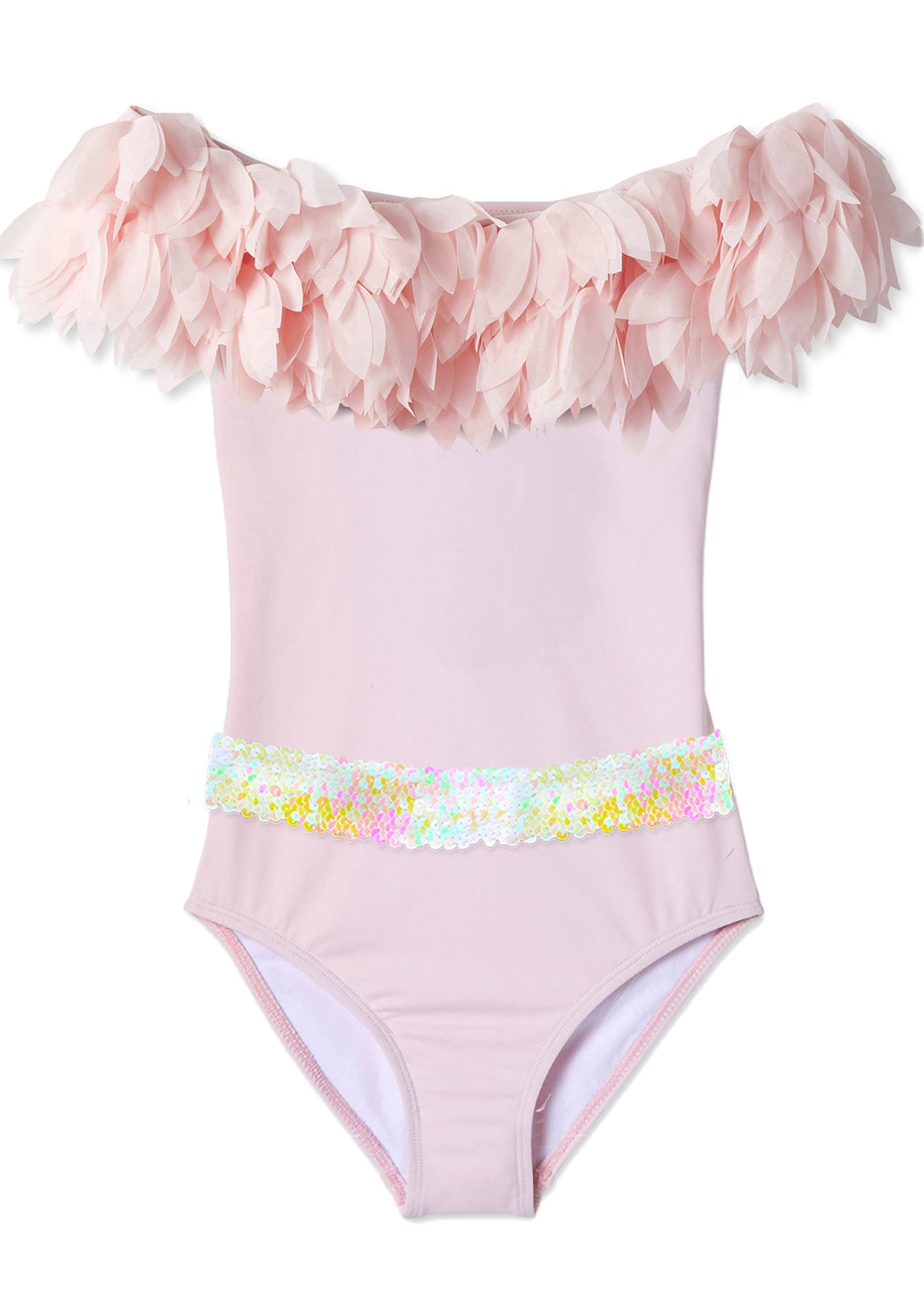 Pink Swimsuit with Petals & Sequin Belt
